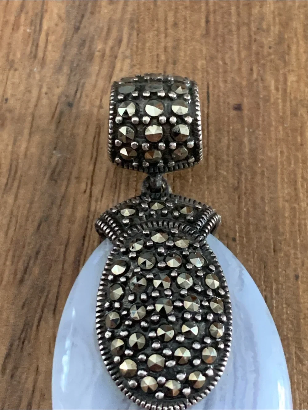 925 Marcasite and Blue Lace Agate Pendant